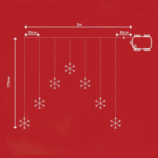 Instalatie de Lumini Perdea cu 147 de becuri LED & 7 Fulgi 2m de Exterior & Interior - Alb Cald