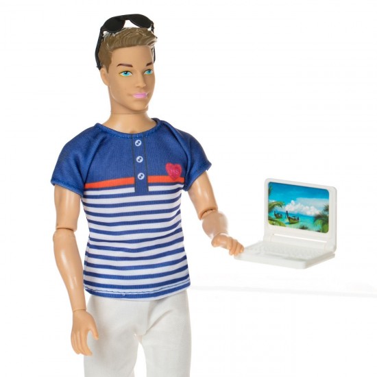 Papusa Manechin Barbat cu Laptop si Ochelari de Soare 30cm