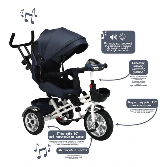 Tricicleta 4in1 cu Lumina Muzica & Sezut Reversibil