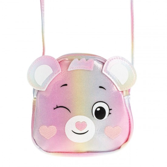 Gentuta Roz Ursulet cu Glitter Holografic pentru Fete 14x4x14cm