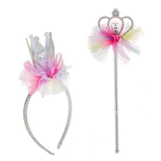 Set Coronita & Bagheta Coroana Rainbow Tul 30cm