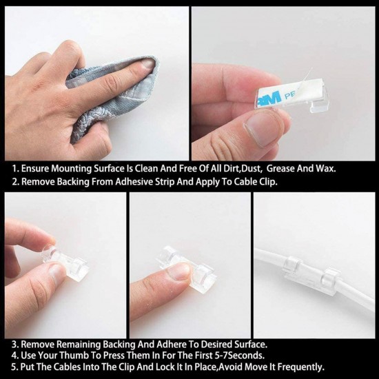 Cleme Autoadezive din Plastic Transparent pentru Organizarea Cablurilor 4x1.5cm - 20buc