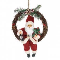 Coronita Decorativa din Lemn cu Mos Craciun Felinar & Cadouri Ø30cm