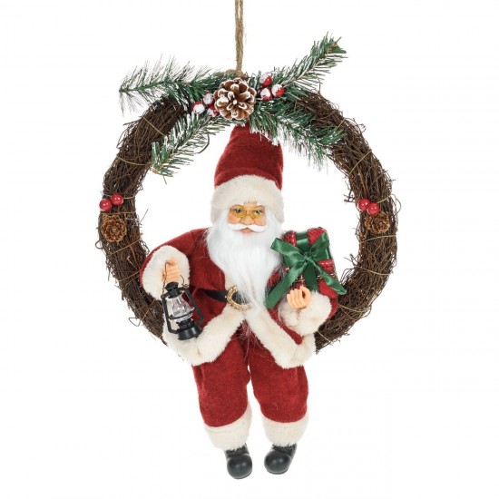 Coronita Decorativa din Lemn cu Mos Craciun Felinar & Cadouri Ø30cm