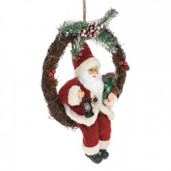 Coronita Decorativa din Lemn cu Mos Craciun Felinar & Cadouri Ø30cm