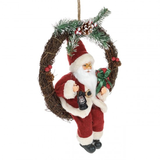 Coronita Decorativa din Lemn cu Mos Craciun Felinar & Cadouri Ø30cm