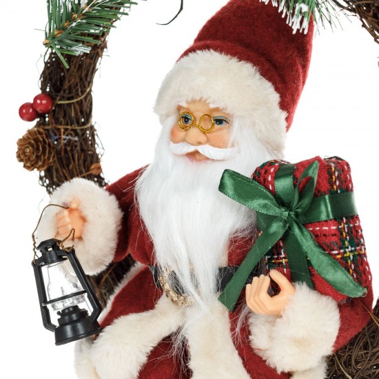 Coronita Decorativa din Lemn cu Mos Craciun Felinar & Cadouri Ø30cm