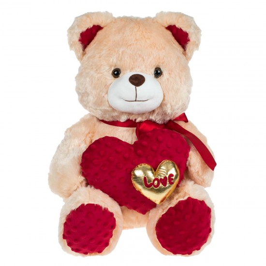 Ursulet de Plus Bej cu Inima Dubla Love 40cm