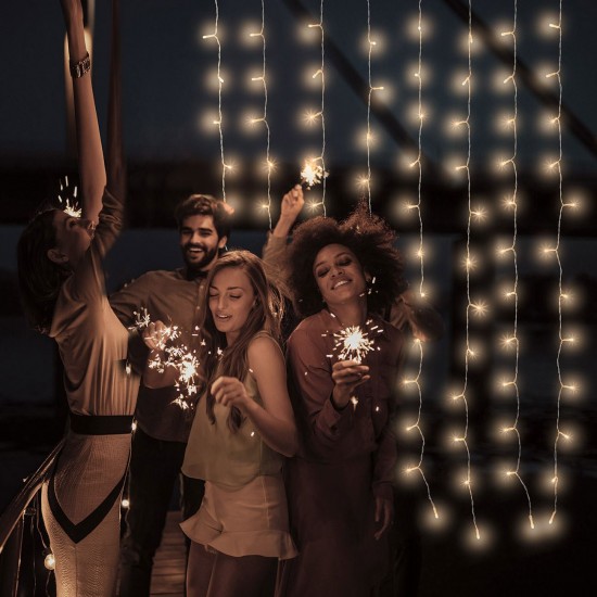 Perdea cu 200 de Becuri LED cu Lumini Ritmice & Telecomanda 2.13x1.89m de Exterior & Interior - Lumina Calda