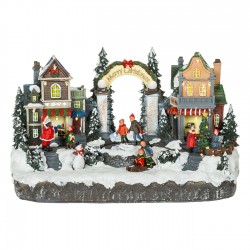 Scena de Craciun Magazine cu Copii Mos Craciun Lumina & Miscare 33x18x19cm