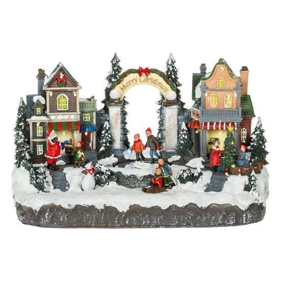 Scena de Craciun Magazine cu Copii Mos Craciun Lumina & Miscare 33x18x19cm