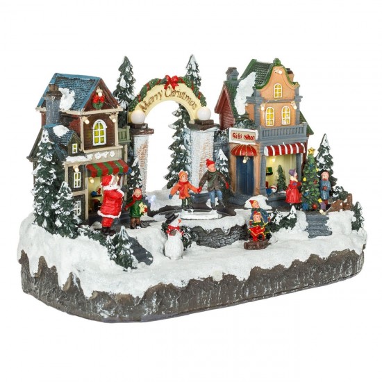 Scena de Craciun Magazine cu Copii Mos Craciun Lumina & Miscare 33x18x19cm