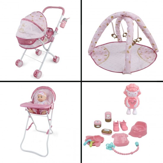 Set de Joaca Papusa Bebelus cu Carucior Scaun de Masa & Accesorii cu Sunete