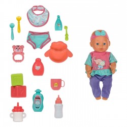 Papusa Bebelus cu Accesorii de Masa & Ingrijire 32cm