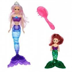 Papusa Manechin Sirena cu Coada ce isi Schimba Culoarea cu Accesorii & Sirena Mica 33cm