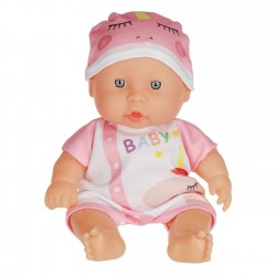 Papusa Bebelus cu Salopeta Roz Alba Unicorn 22cm