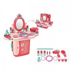 Valiza Cutie Bijuterii Roz Verde cu Oglinda & Accesorii 26x10x20cm - 14 piese