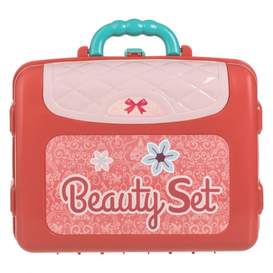 Valiza Cutie Bijuterii Roz Verde cu Oglinda & Accesorii 26x10x20cm - 14 piese