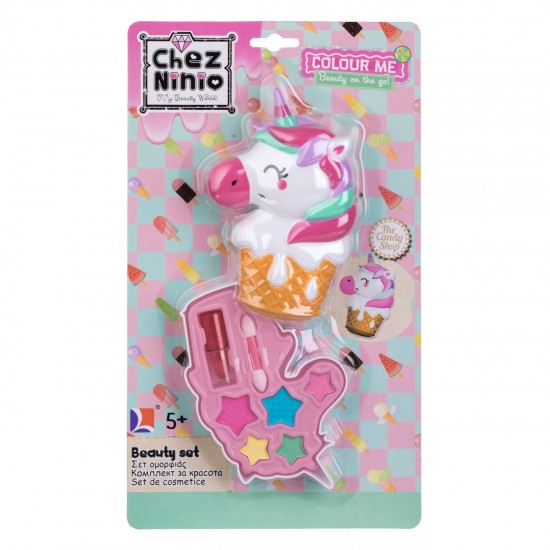 Set Machiaj Cupcake Unicorn cu Fard de Ochi & Ruj de Buze pentru Copii 9x2x14cm