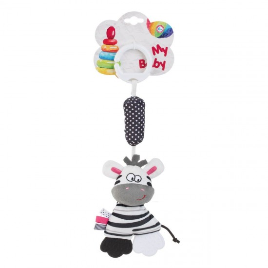 Jucarie pentru Carucior Zebra Alba Neagra cu Sunet 34cm