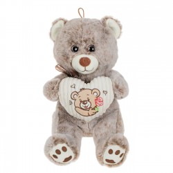 Ursulet de Plus Gri Bej cu Inima 28cm
