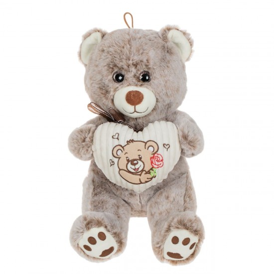 Ursulet de Plus Gri Bej cu Inima 28cm