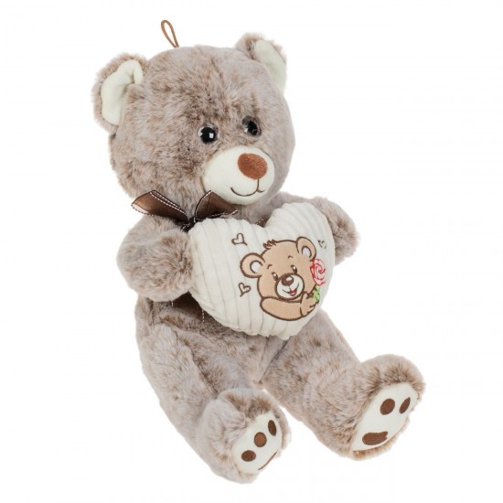 Ursulet de Plus Gri Bej cu Inima 28cm