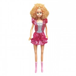 Papusa Manechin Inalta cu Rochie Roz Argintie Par Blond (Vorbeste Romaneste) 60cm