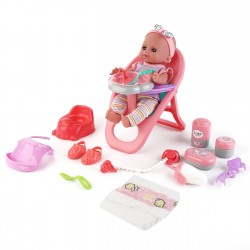 Set Scaun de Masa cu Papusa Bebelus Sunete & Accesorii
