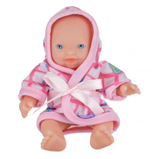 Papusa Bebelus cu Halat de Baie Alb Carouri Roz 12cm