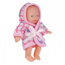 Papusa Bebelus cu Halat de Baie Alb Carouri Roz 12cm