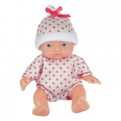 Papusa Bebelus cu Body Alb cu Buline Roz & Caciulita 12cm
