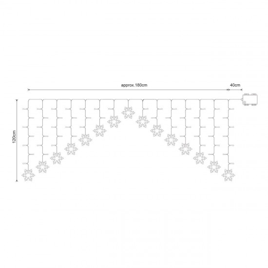 Instalatie de Lumini Perdea cu 71 de Becuri LED Model Fulgi cu Baterii 1.8m de Interior & Exterior - Alb Rece