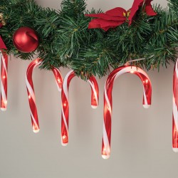 Instalatie de Lumini de Craciun Bastonase Candy cu LED & Baterii 1.9m - Alb Cald