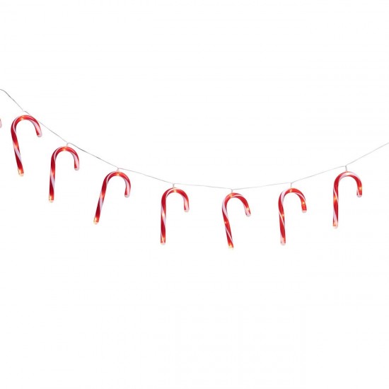 Instalatie de Lumini de Craciun Bastonase Candy cu LED & Baterii 1.9m - Alb Cald