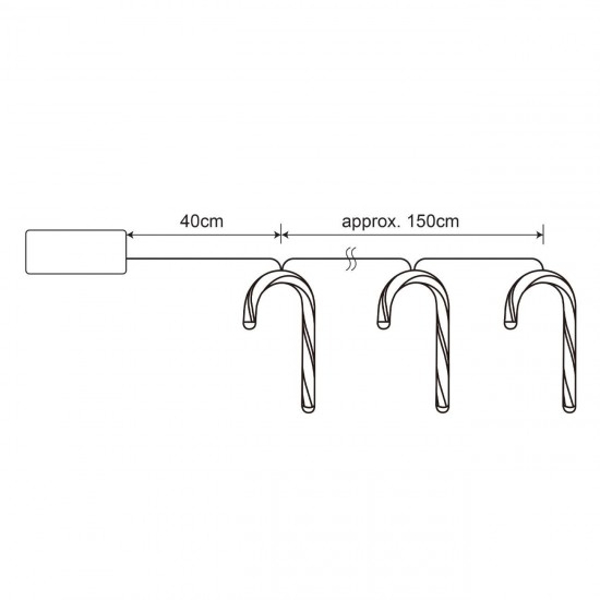 Instalatie de Lumini de Craciun Bastonase Candy cu LED & Baterii 1.9m - Alb Cald