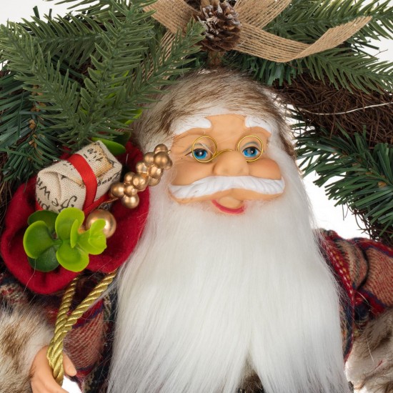 Coronita Decorativa din Lemn cu Mos Craciun & LED 45cm