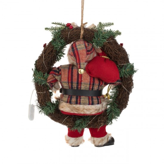 Coronita Decorativa din Lemn cu Mos Craciun & LED 45cm