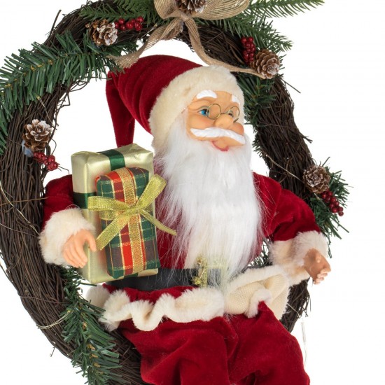 Coronita Decorativa din Lemn cu Mos Craciun cu LED 45cm