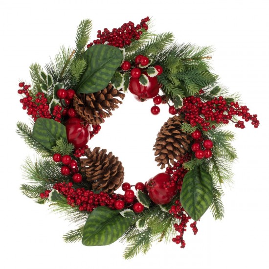 Coronita Decorativa de Craciun cu Pomusoare Rodii Conuri 50cm