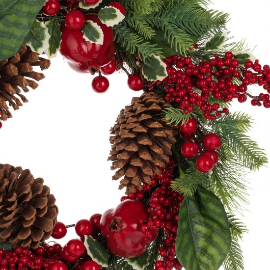 Coronita Decorativa de Craciun cu Pomusoare Rodii Conuri 50cm