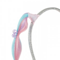 Coronita Par Rainbow cu Glitter Argintiu Suvita cu Margele 32cm