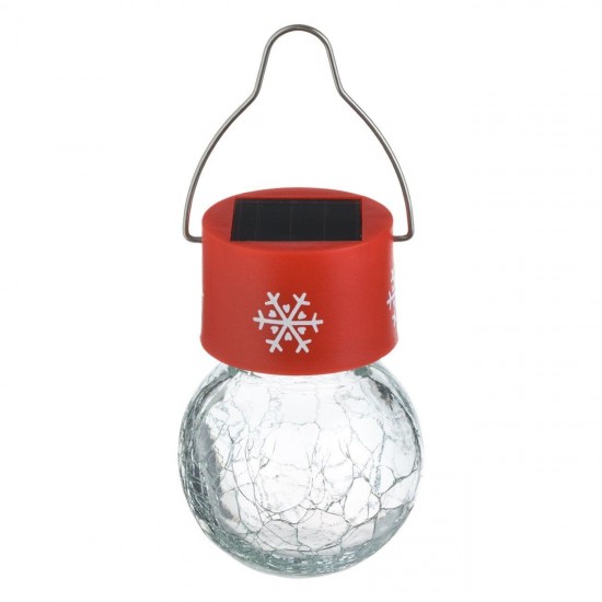 Felinar Solar de Craciun Glob Suspendabil Transparent cu Fulgi Rosii RGB 14cm