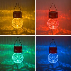 Felinar Solar de Craciun Glob Suspendabil Transparent cu Fulgi Rosii RGB 14cm