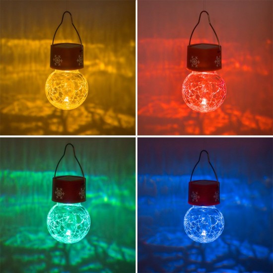 Felinar Solar de Craciun Glob Suspendabil Transparent cu Fulgi Rosii RGB 14cm