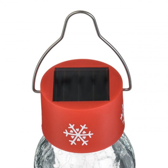 Felinar Solar de Craciun Glob Suspendabil Transparent cu Fulgi Rosii RGB 14cm