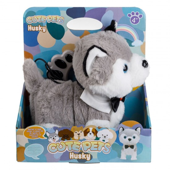 Caine Interactiv Husky Gri cu Lesa Miscare & Sunet