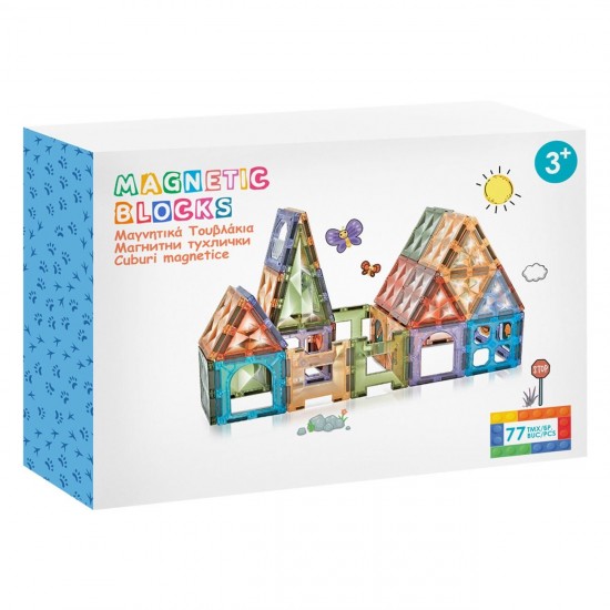 Set Caramizi Magnetice Colorate Masini - 72 de piese