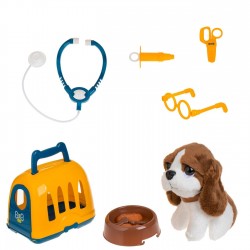 Jucarie Transportator Galben Bleu pentru Caine cu 9 Accesorii