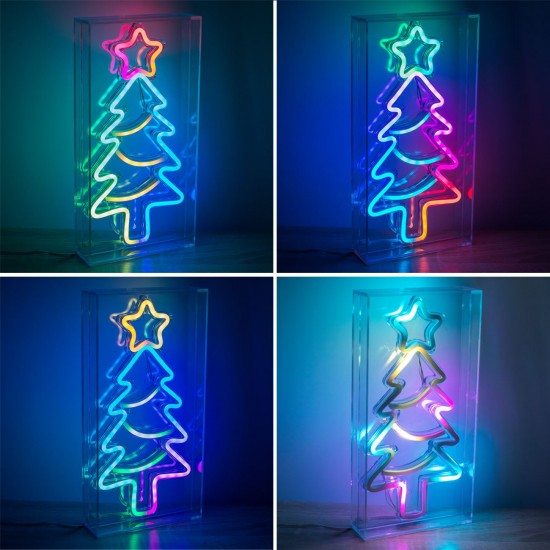 Brad de Craciun cu LED Neon & Telecomanda 15x30cm - Multicolor